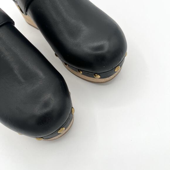 J.Crew Convertible leather clogs black Sz 5 preppy Boho festival Wood Sole Shoe - Picture 10 of 13